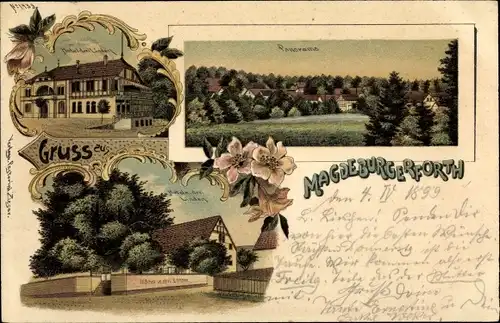 Litho Magdeburgerforth Möckern im Jerichower Land, Hotel drei Linden, Panorama