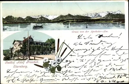 Ak Starnberg in Oberbayern, Gasthof Adolf Proschek, Apotheker Alm, Starnberger See