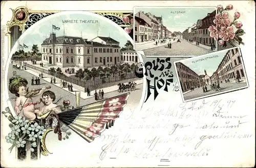 Litho Hof in Oberfranken, Variete Theater, Altstadt, Klosterstraße, Engel, Fächer