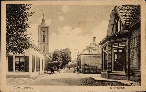 Ak Scherpenzeel Gelderland, Dorpsstraat, Kerk