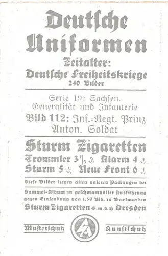 Sammelbild Deutsche Uniformen, Deutsche Freiheitskriege Serie 19 Bild 112, Inf. Rgt. Prinz Anton