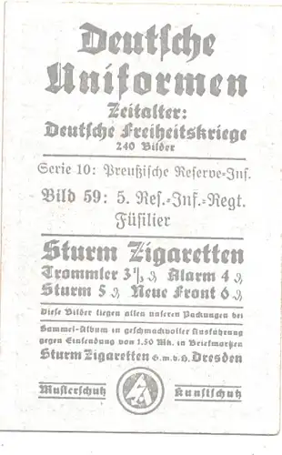 Sammelbild Deutsche Uniformen, Deutsche Freiheitskriege Serie 10 Bild 59, Preuß. Res. Inf. Rgt.