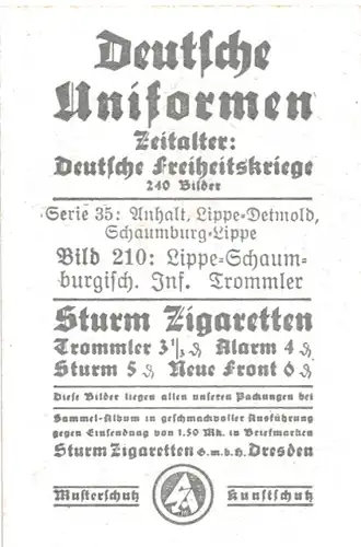 Sammelbild Deutsche Uniformen, Deutsche Freiheitskriege Serie 35 Bild 210, Lippe Schaumb. Inf.