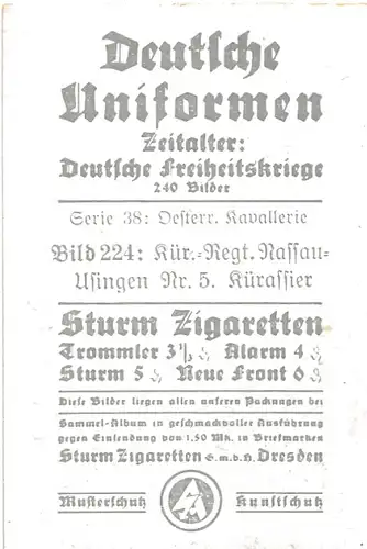 Sammelbild Deutsche Uniformen, Deutsche Freiheitskriege Serie 38 Bild 224, Kür. Regt. Nassau Usingen