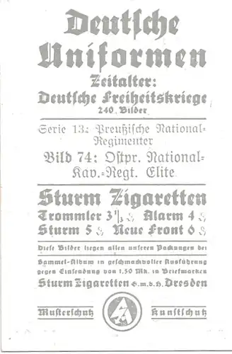 Sammelbild Deutsche Uniformen, Deutsche Freiheitskriege Serie 13 Bild 74, Ostpreuß. Nat. Kav. Regt.