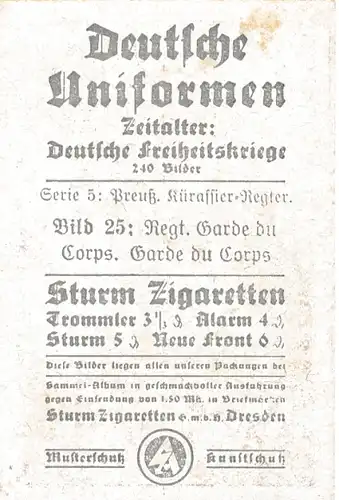 Sammelbild Deutsche Uniformen, Deutsche Freiheitskriege Serie 5 Bild 25, Preuß. Regt. Garde du Corps