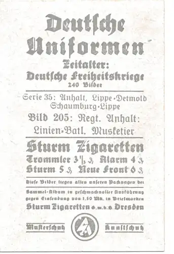 Sammelbild Deutsche Uniformen, Deutsche Freiheitskriege Serie 35 Bild 205, Regt. Anhalt