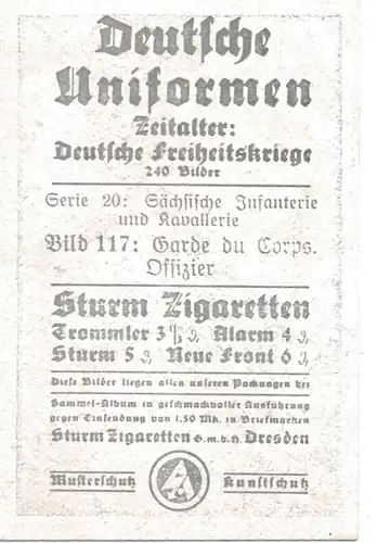 Sammelbild Deutsche Uniformen, Deutsche Freiheitskriege Serie 20 Bild 117, Sächs. Garde du Corps