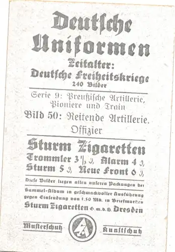 Sammelbild Deutsche Uniformen, Deutsche Freiheitskriege Serie 9 Bild 50, Preuß. Reitende Artillerie