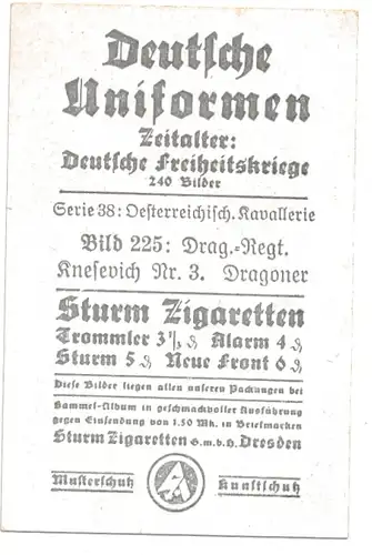 Sammelbild Deutsche Uniformen, Deutsche Freiheitskriege Serie 39 Bild 225, Öst. Drag. Rgt. Knesevich