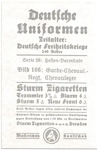 Sammelbild Deutsche Uniformen, Deutsche Freiheitskriege Serie 28 Bild 166, Hess. Garde Chevaul.