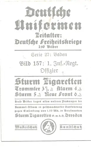 Sammelbild Deutsche Uniformen, Deutsche Freiheitskriege Serie 27 Bild 157, Baden 1. Inf. Rgt.