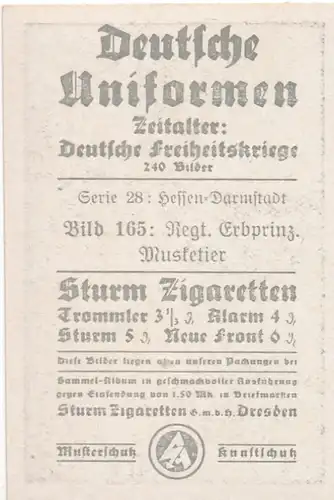 Sammelbild Deutsche Uniformen, Deutsche Freiheitskriege Serie 28 Bild 165, Regt. Erbprinz