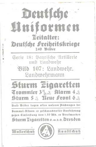 Sammelbild Deutsche Uniformen, Deutsche Freiheitskriege Serie 18 Bild 107, Bayr. Landwehr