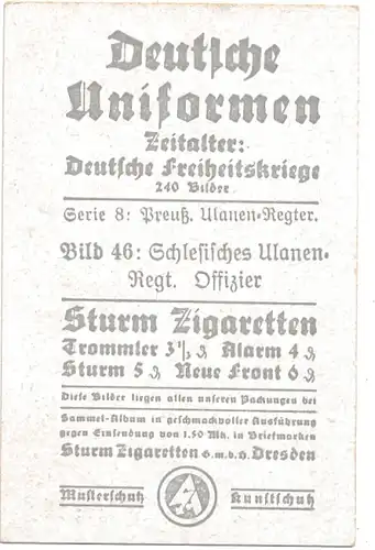 Sammelbild Deutsche Uniformen, Deutsche Freiheitskriege Serie 8 Bild 46, Schles. Ulanen Regt.