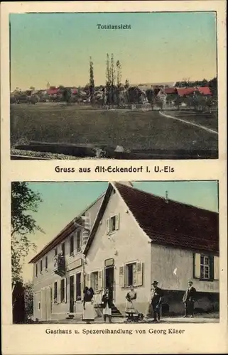 Ak Alteckendorf Bouxwiller Buchsweiler Elsass Bas Rhin, Gesamtansicht, Gasthaus, Spezereihandlung