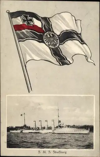 Passepartout Ak Deutsches Kriegsschiff, SMS Straßburg, Kaiserliche Marine