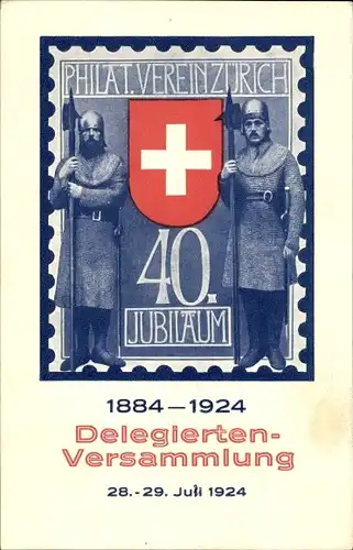 Briefmarken Ak Zürich, Philat. Verein, Delegiertenversammlung 1924, 40. Jubiläum 1884-1924