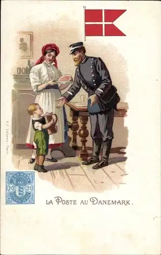 Briefmarken Litho Dänemark, La Poste au Danemark, Postbote