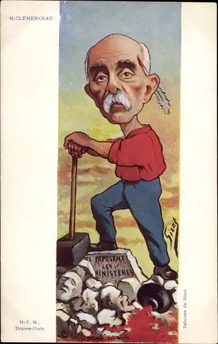 Künstler Ak Sirat, Französischer Politiker Georges Clemenceau, Dreyfus Affäre, Karikatur