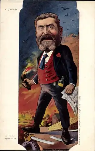 Künstler Ak Sirat, Französischer Politiker Jean Jaurès, Karikatur, Dreyfus Affäre