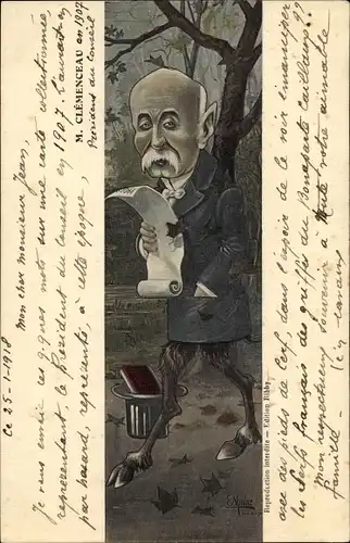 Künstler Ak M. Clemenceau, Karikatur mit Ziegenbeinen