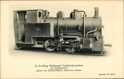 Ak B-Zwilling Nassdampf Tenderlokomotive für Hüttenbetrieb, HANOMAG Hannover Linden