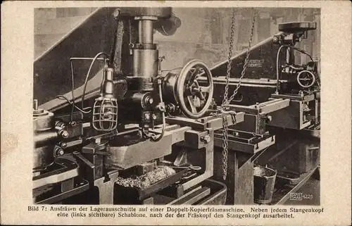 Ak HANOMAG Hannover Linden, Herstellung einer Lokomotivtreibstange, Doppelt Kopierfräsmaschine