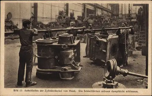 Ak HANOMAG Hannover Linden, Herstellung Lokomotiv Dampfzylinder, Aufschleifen der Zylinderdeckel