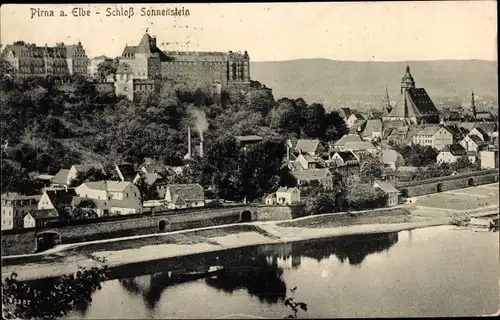 Ak Pirna an der Elbe, Panorama mit Schloss Sonnenstein