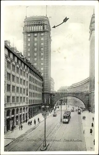 Ak Stockholm Schweden, Pagod. Södra Kringstornet, Straßenbahn, Passanten