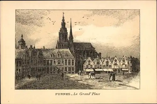 Künstler Ak Furnes Veurne Westflandern, La Grand Place