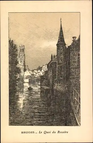 Künstler Ak Bruges Brügge Flandern Westflandern, Le Quai du Rosaire