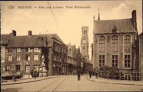 Ak Bruges Brügge Flandern Westflandern, Rue aux Laines, Pont Eeckhoudt