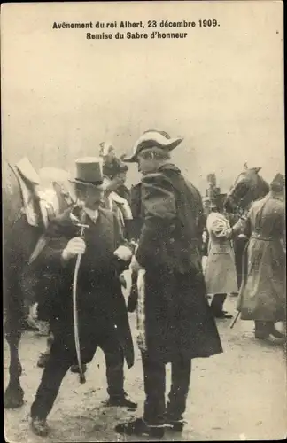 Ak König Albert I. von Belgien, Avenement le 23 décembre 1909, Remise du Sabre d'honneur