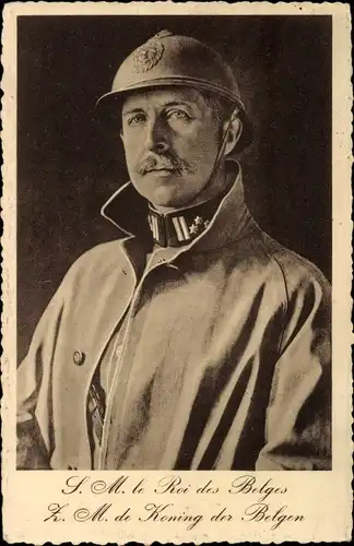 Ak Portrait von Albert I., König von Belgien, Helm