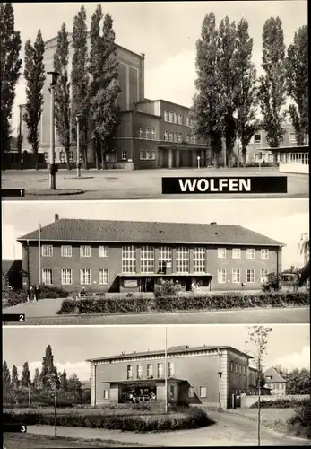Ak Wolfen, Theater der Werktätigen, Bahnhof, Filmtheater