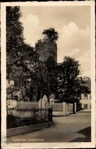 Foto Ak Triptis in Thüringen, Schlossturm, Straßenpartie