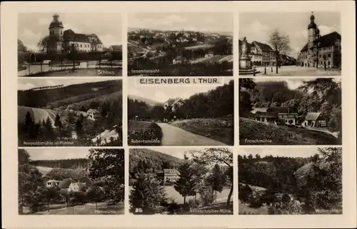 Ak Eisenberg in Thüringen, Markt, Schloss, Froschmühle, Pfarrmühle, Gesamtansicht