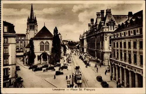 Ak Lausanne Kanton Waadt, Place St. Francois, Straßenbahn