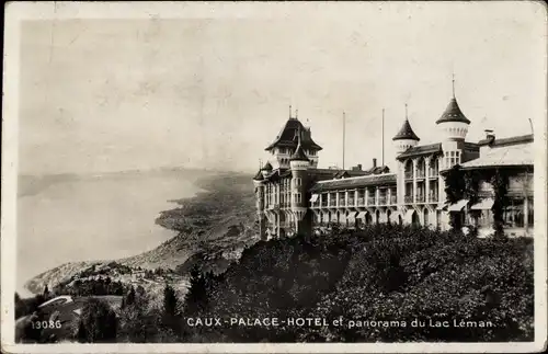 Ak Caux Kt. Waadt Schweiz, Hotel et panorama du Lac Léman