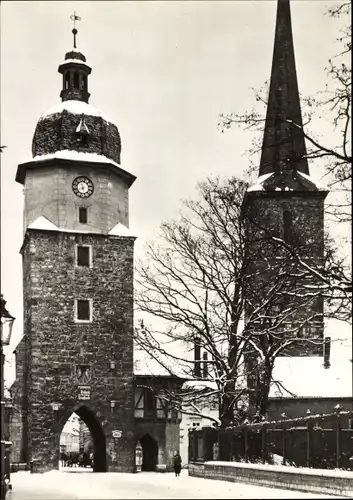 Ak Arnstadt in Thüringen, Riedtor, Kirchturm, Winter