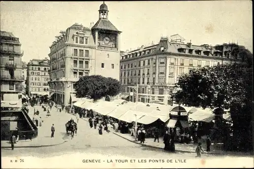 Ak Genève Genf Schweiz, La Tour et les Ponts de l'ile