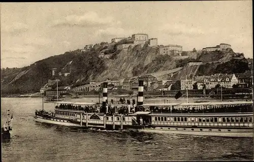 Ak Ehrenbreitstein Koblenz am Rhein, Festung, Rheindampfer