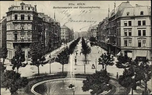 Ak Köln am Rhein, Barbarossaplatz und Hohenstaufenring, Brunnen