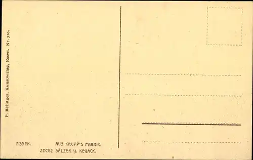 Künstler Ak Essen im Ruhrgebiet, Krupp'sche Fabrik, Zeche Sälzer u. Neuack