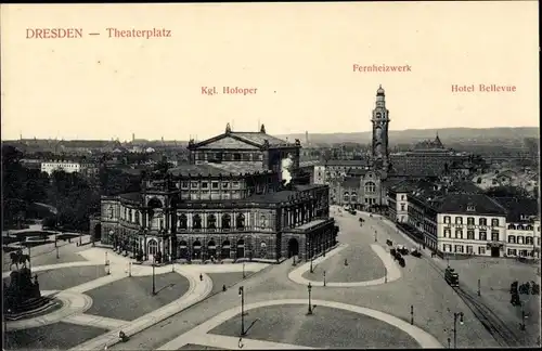 Ak Dresden Altstadt, Theaterplatz, Kgl. Hofoper, Fernheizwerk, Hotel Bellevue