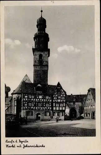 Ak Lauf an der Pegnitz in Mittelfranken Bayern, Markt mit Johanniskirche