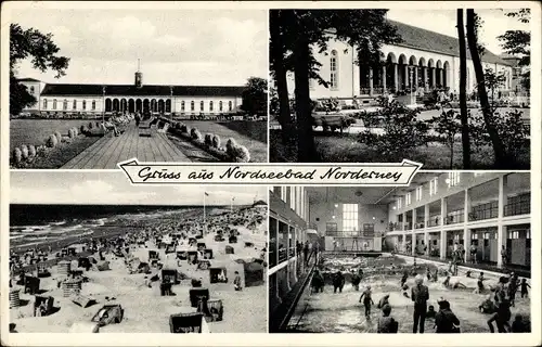 Ak Norderney in Ostfriesland, Schwimmhalle, Strandpartie