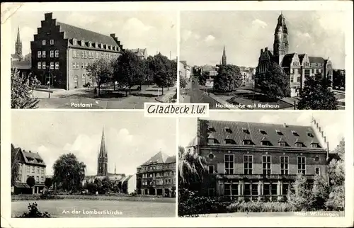 Ak Gladbeck im Ruhrgebiet, Hochstraße, Rathaus, Haus Wittringen, Lambertikirche, Postamt